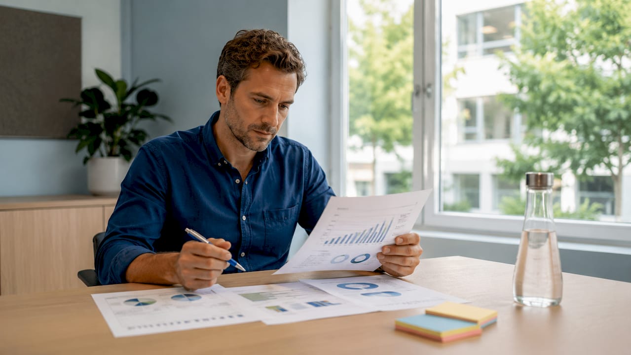 Ein Experte bespricht am Konferenztisch die Wachstumsstrategie der Praxis.