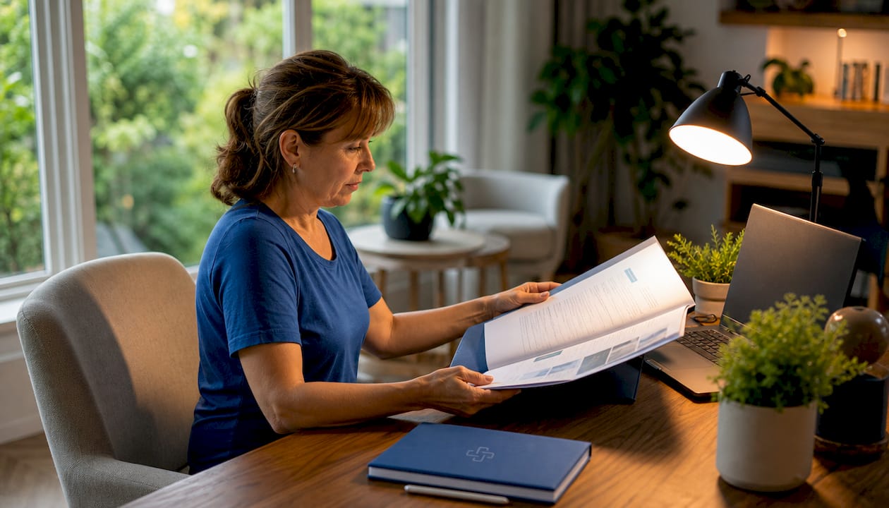 Eine Physiotherapeutin informiert sich über die aktuellen Vorgaben zur TI-Pflicht.